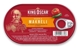 Filety z makreli w sosie pomidorowym z chili / 160g / King oscar